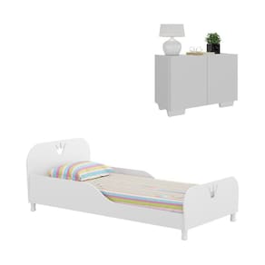 Cama Infantil P Colchão 70 X 150 Cm E Mesa De Cabeceira 2 Portas Multimóveis Mp4171 Branca Branco