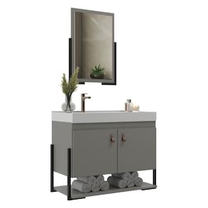 Gabinete Banheiro 60cm 2 Portas Com Cuba E Espelheira Multimóveis Cr10105 Cimento Cimento
