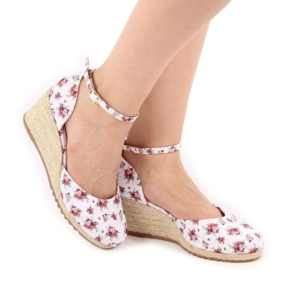 Anabela floral com salto sisal