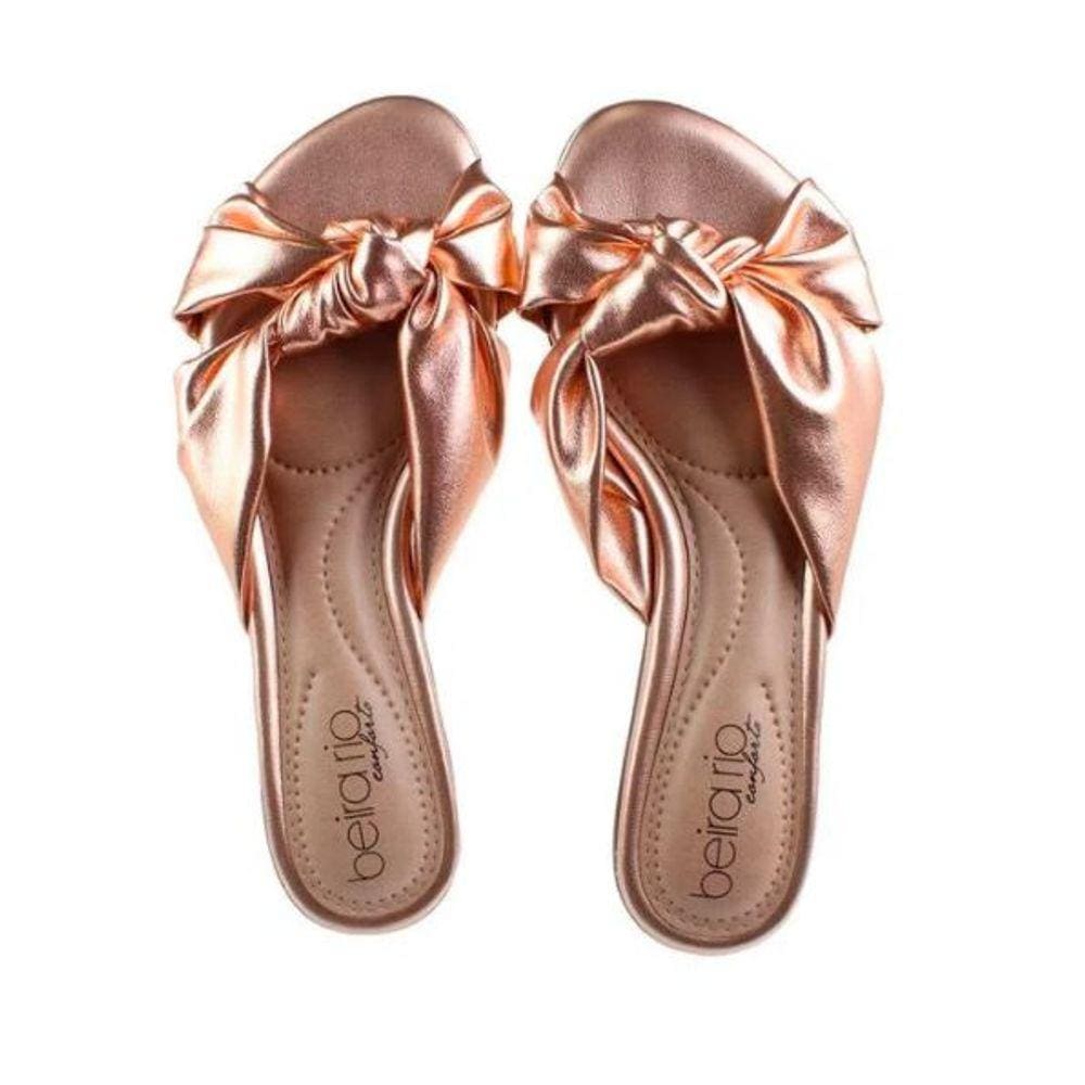 Rasteirinha rosé metalizada com nó confort