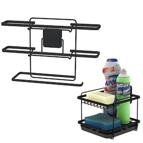 Kit Suporte Rolo Triplo Papel Toalha Alumínio Porta Detergente Esponja Adesivo Cozinha Preto Fosco - Future