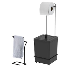 Kit Toalheiro Duplo De Bancada Suporte Papel Higiênico Com Lixeira 6,5L Preto - Future