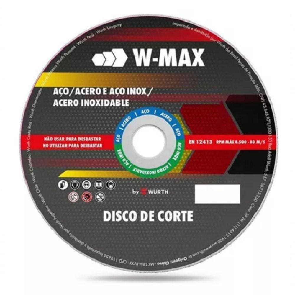 Disco De Corte W-max 4.1/2 Pol. Para Aco E Inox - Wurth