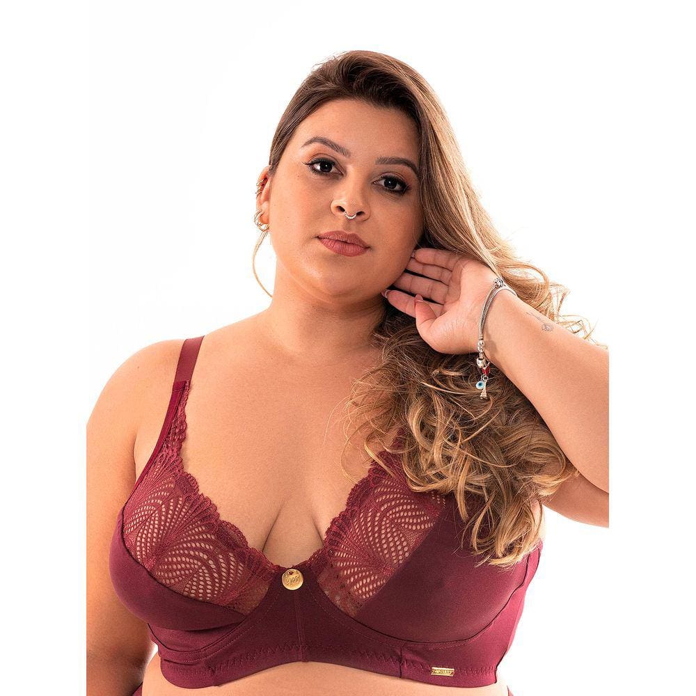 Sutiã IMI Lingerie Sem Bojo Reforçado Plus Size Conforto Renda Bell Vinho