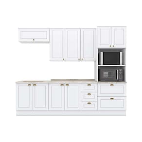 Cozinha Completa Americana 7 Peças (2 Armários + 2 Balcões + 1 Paneleiro + 2 Complementos) C7P01 Branco - Henn
