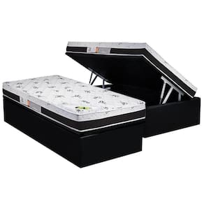 Cama Box Baú Solteiro: Colchão Anatômico Luckspuma D33 / AG65 Aspen 50 Pró Saúde + Base CRC Suede Black(88x188)