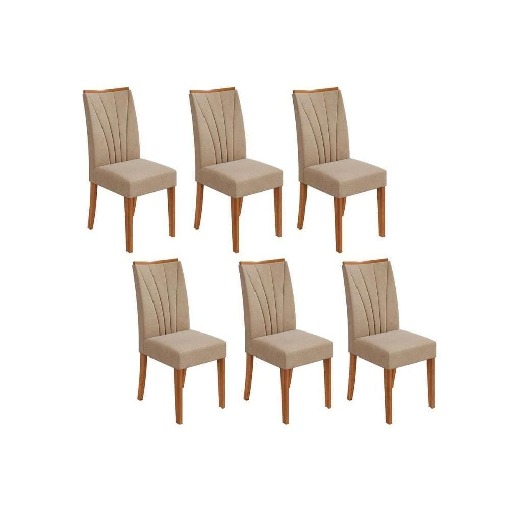 Cadeira Sala de Jantar Apogeu Kit 6 Un Rovere/Amêndoa/Veludo Naturale Creme - Lopas