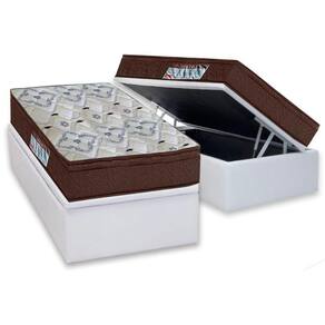 Cama Box Baú Solteiro: Colchão Anatômico Ortobom D45 / EP ISO 150 Mega Firme + Base CRC Courano White(88x188)