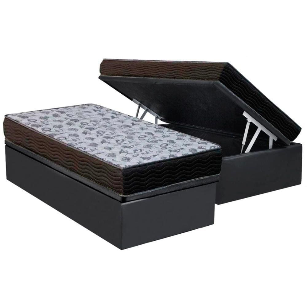 Cama Box Baú Solteiro: Colchão Anatômico Ortobom D33 / EP ISO 100 Ultra Firme + Base CRC Suede Gray(88x188)