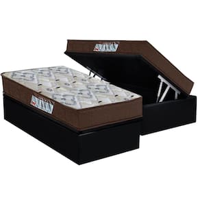 Cama Box Baú Solteiro: Colchão Anatômico Ortobom D45 / EP ISO 150 Mega Firme + Base CRC Suede Black(88x188)