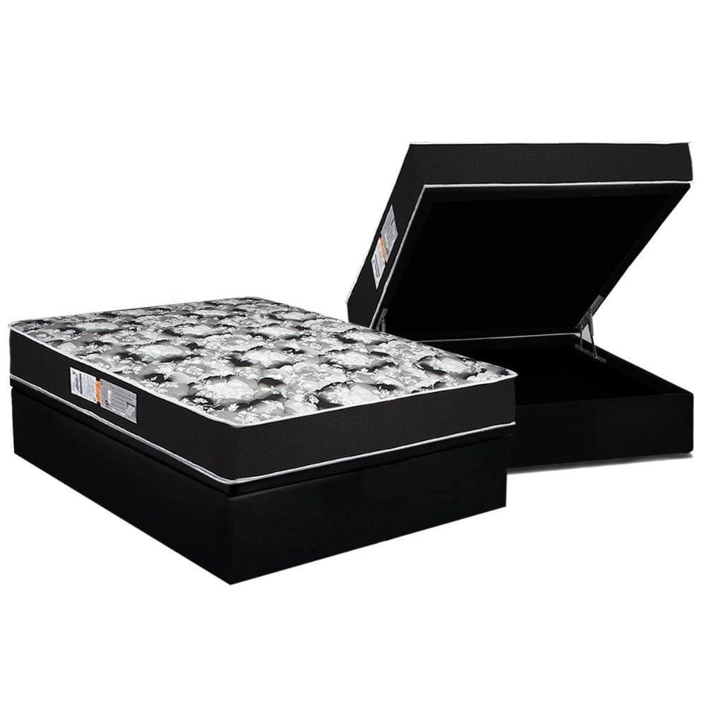 Conjunto Box Baú Casal: Colchão Espuma Luckspuma D45 Gran Luck Pro + Base CRC Suede Black(138x188)