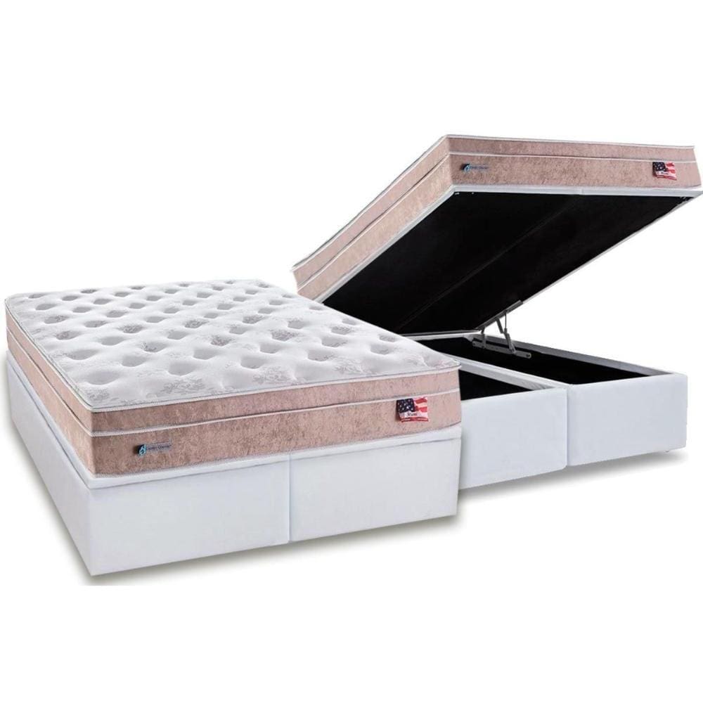 Cama Box Baú Queen: Colchão Molas Ensacadas Sealy MasterPocket Miami + Base CRC Courano White(158x198)