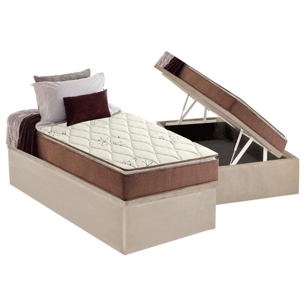 Cama Box Baú Solteiro: Colchão Anatômico Anjos D28 / AG65 Star Pillow Top + Base CRC Suede Clean(88x188)