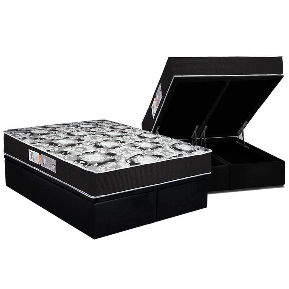 Conjunto Box Baú Queen: Colchão Espuma Luckspuma D45 Gran Luck Pro + Base CRC Suede Black(158x198)