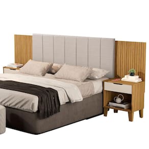 Cabeceira Helena Estofada E Mesa De Cabeceira Para Cama Box Nature / Off White