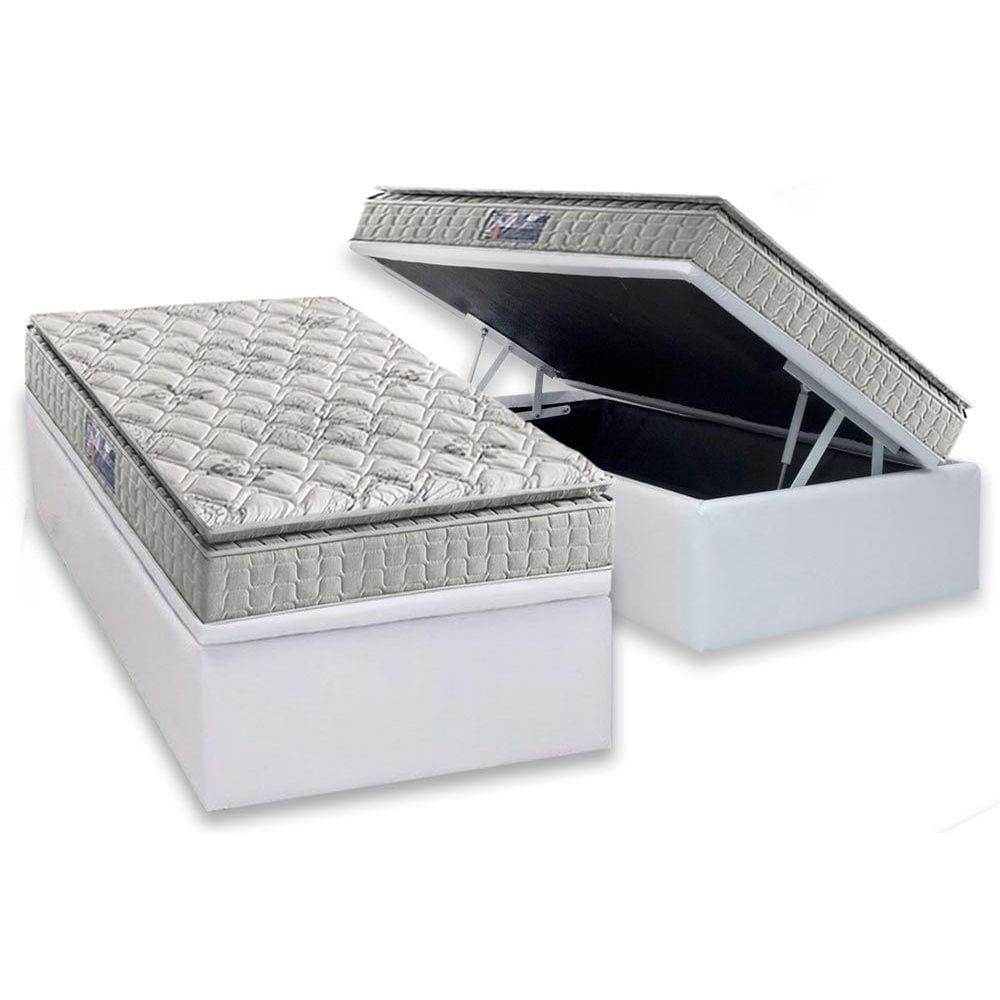Conjunto Box Baú Solteiro: Colchão Espuma Anjos D33 Orthosono Pillow Top + Base CRC Courano White(88x188)