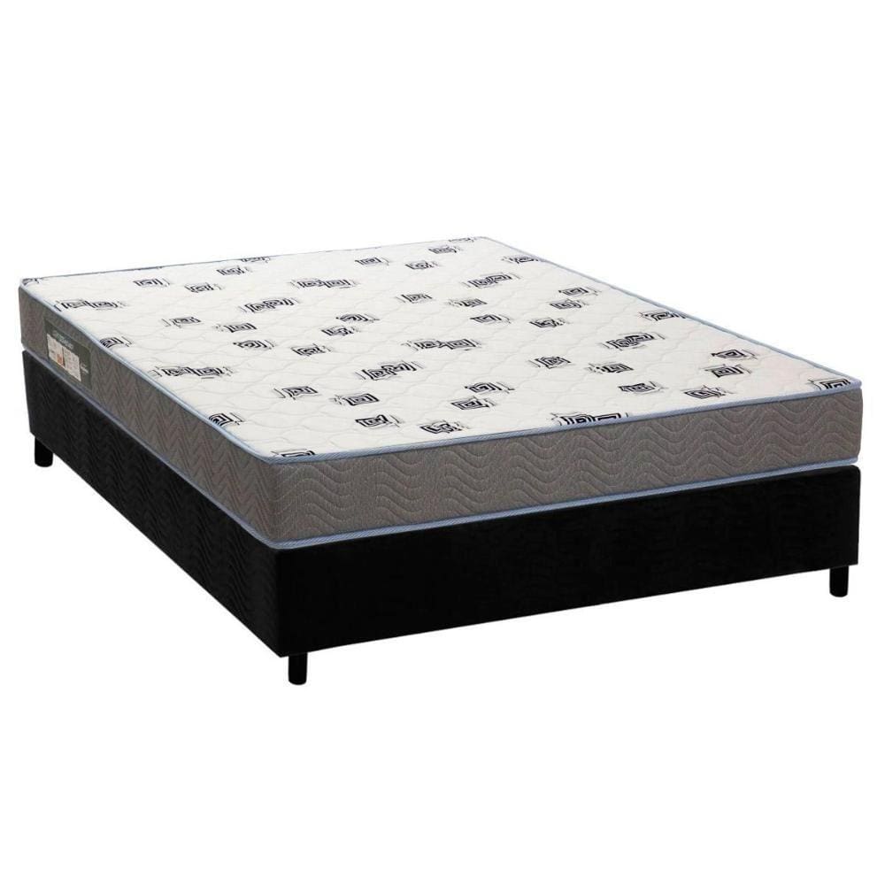 Cama Box Casal: Colchão Espuma D33 Ortobom Light Saúde + Base CRC Suede Black(138x188)