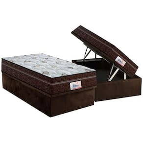 Conjunto Box Baú Solteiro: Colchão Molas Probel MasterPocket Ensacadas ProDormir Miami + Base CRC Suede Brown(88x188)