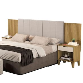 Cabeceira Helena Estofada E Mesa De Cabeceira Para Cama Box Freijo / Off White