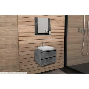 Conjunto de Banheiro Armário c/ Espelho BN3610 e Balcão Suspenso BN3607 s/ Cuba Pia 60cm cor Mármore Lunar - Tecno Mobili