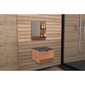 Conjunto de Banheiro Armário c/ Espelho BN3614 e Balcão Suspenso BN3613 s/ Cuba Pia 60cm cor Amendoa/Marmore Lunar - Tecno Mobili