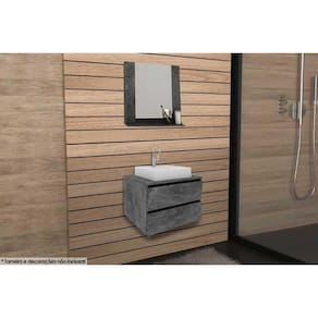 Conjunto de Banheiro Armário c/ Espelho BN3610 e Balcão Suspenso BN3607 c/ Cuba Pia BN3600 60cm cor Mármore Lunar - Tecno Mobili
