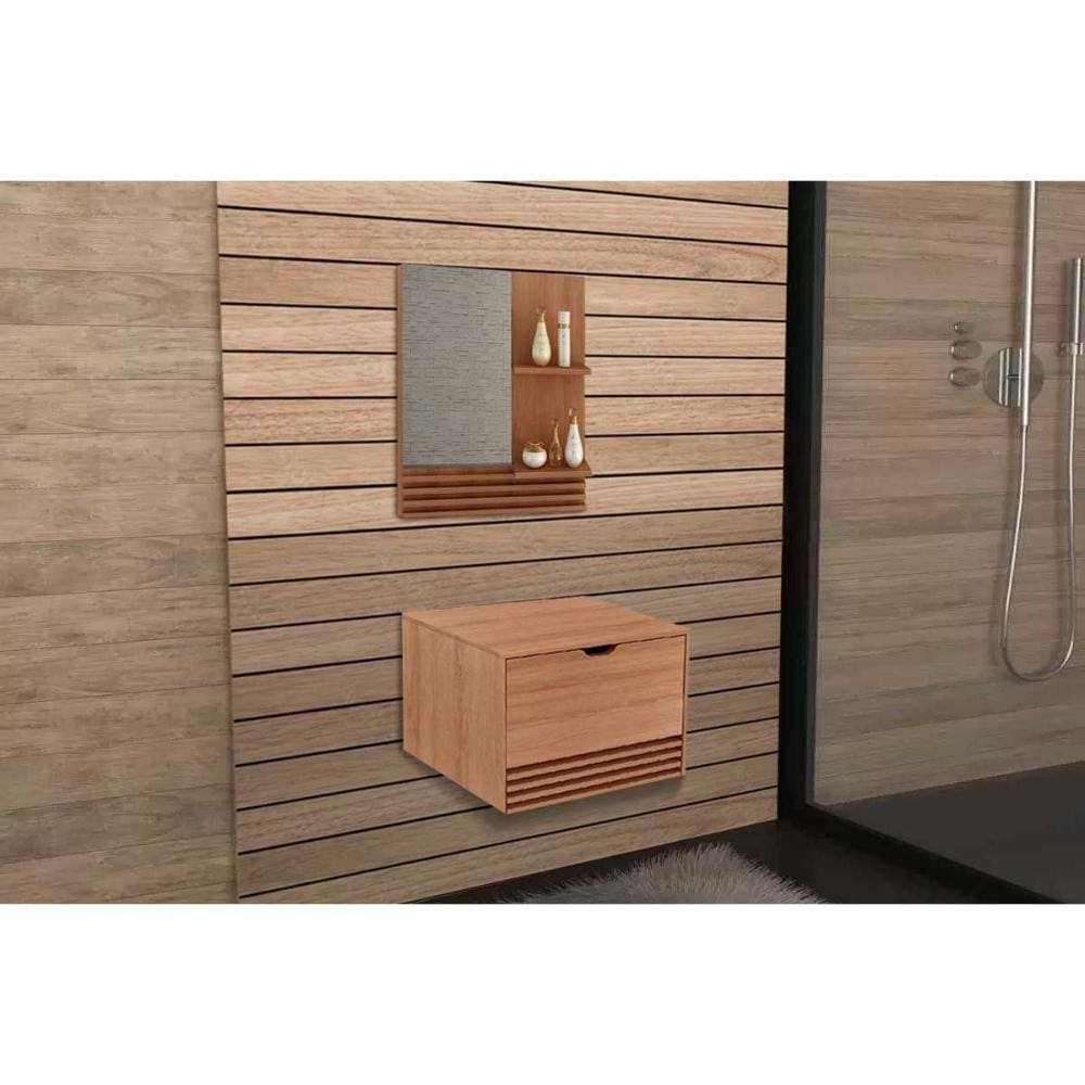 Conjunto de Banheiro Armário c/ Espelho BN3614 e Balcão Suspenso BN3613 s/ Cuba Pia 60cm cor Amêndoa - Tecno Mobili