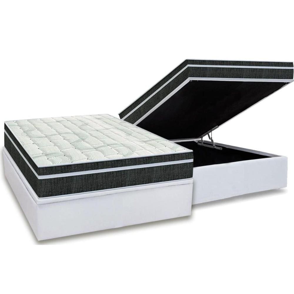 Cama Box Baú Casal: Colchão Molas Bonnel Orthoflex Venezia + Base CRC Courano White(138x188)
