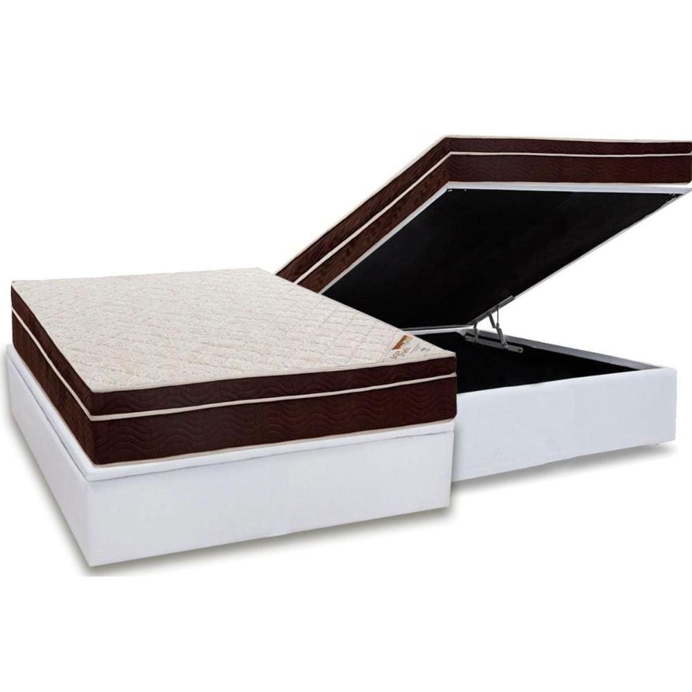 Cama Box Baú Casal: Colchão Ortopédico Ortobom Exclusive + Base CRC Courano White(138x188)