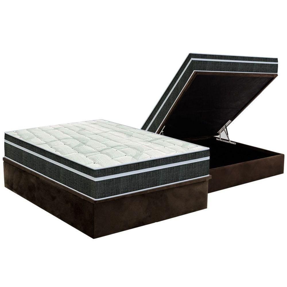 Cama Box Baú Casal: Colchão Molas Bonnel Orthoflex Venezia + Base CRC Suede Brown(138x188)