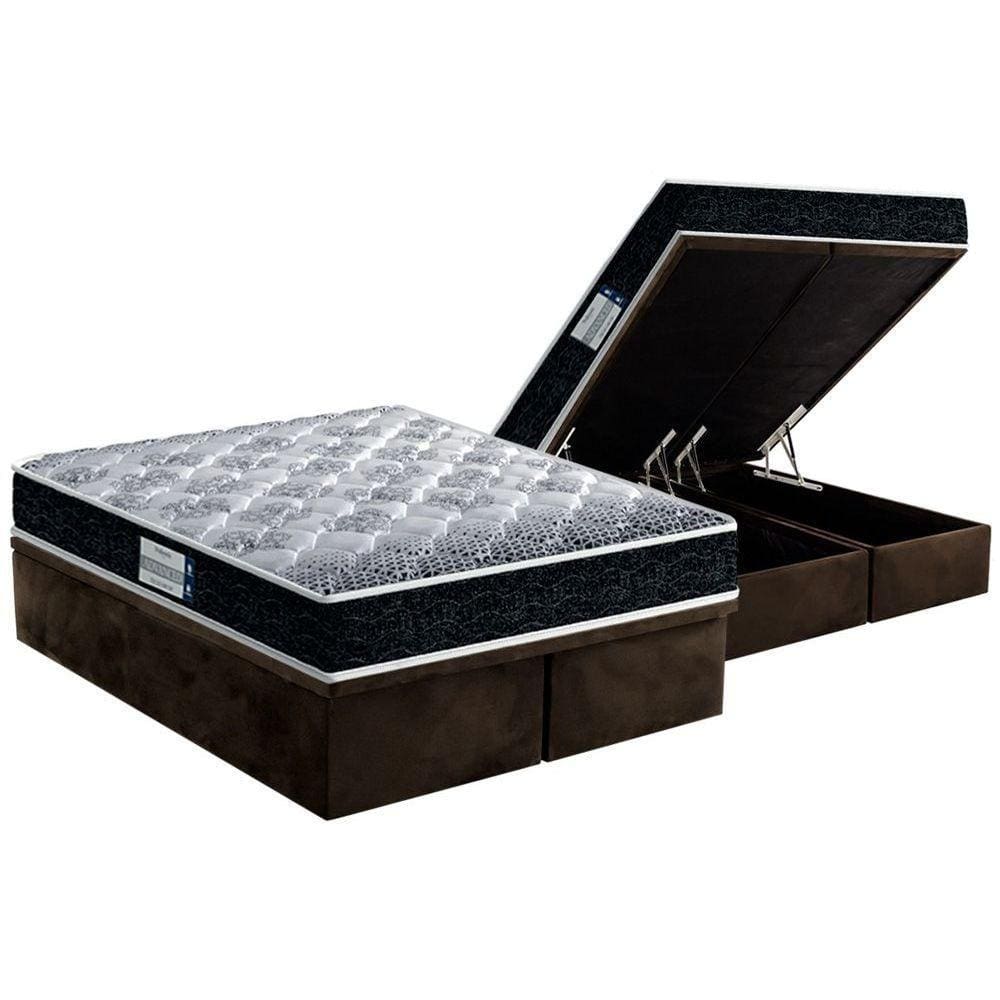 Cama Box Baú Queen: Colchão Anatômico Probel D33/EP Firmepedic ProDormir Advanced Tech1500 Double Face + Base CRC Suede Brown(158x198)
