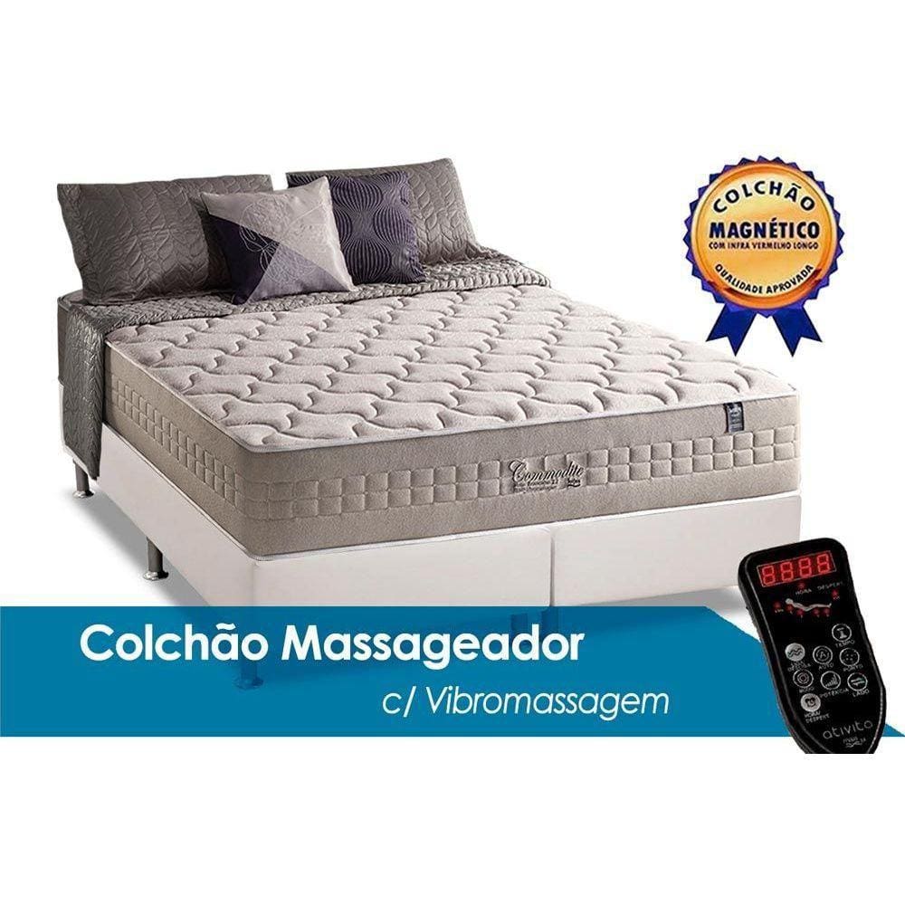Cama Box King: Colchão c/Vibro Massagem Anjos Ensacadas MasterPocket Commodite Magnético c/ + Base CRC Courano White(193x203)