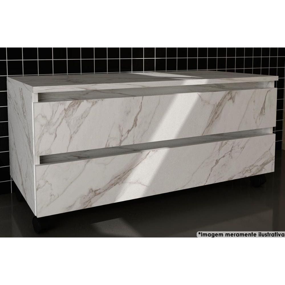 Balcão p/ Banheiro BN3603 2 Gavetas c/ Rodízio cor Mármore Branco - Tecno Mobili