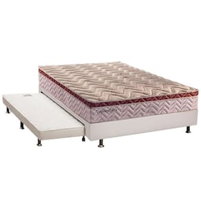 Cama Box c/Auxiliar Casal: Colchão Paropas MasterPocket Esplêndido Bordô + Base CRC Courano Branco(138x188)