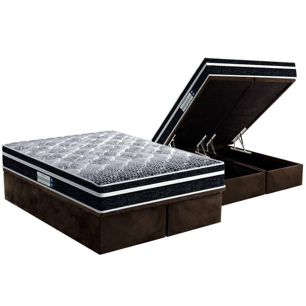 Cama Box Baú Queen: Colchão Anatômico Probel D33/EP ProDormir Advanced Tech1500 Plus + Base CRC Suede Brown(158x198)