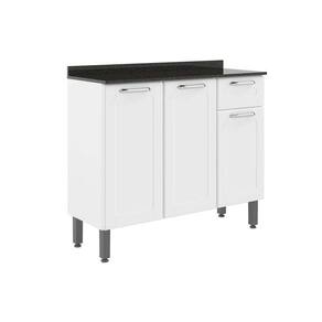 Balcão de Cozinha Dona Maria 6173 3 Portas 1 Gaveta c/ Tampo e Pés 105cm Branco - Bertolini