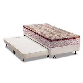 Cama Box c/Auxiliar Solteiro: Colchão Paropas MasterPocket Esplêndido Bordô + Base CRC Courano Branco(88x188)