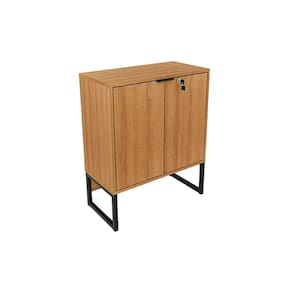 Balcão de Escritório ME4154 c/ 2 Portas c/ chave Amêndoa/Preto - Tecno Mobili