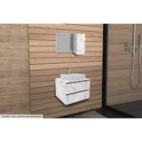 Conjunto de Banheiro Armário c/ Espelho BN3602 80cm e Balcão Suspenso BN3607 s/ Cuba Pia 60cm cor Mármore Branco - Tecno Mobili