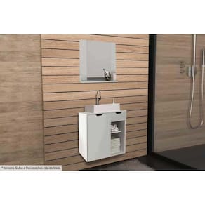 Conjunto de Banheiro Armário c/ Espelho BN3610 e Balcão Suspenso BN3605 s/ Cuba Pia 60cm cor Branco - Tecno Mobili