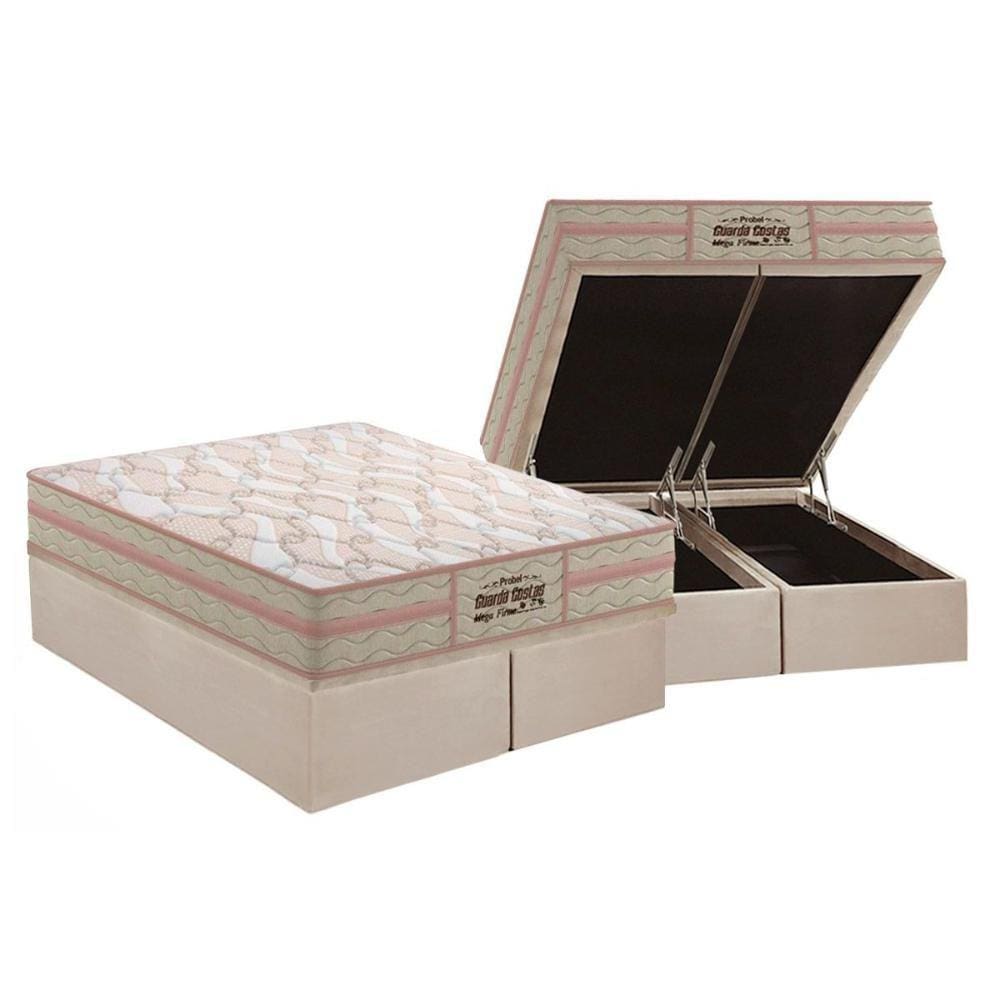 Cama Box Baú Queen: Colchão Anatômico Probel D26 / AG65 Guarda Costas Mega Firme + Base CRC Suede Clean(158x198)