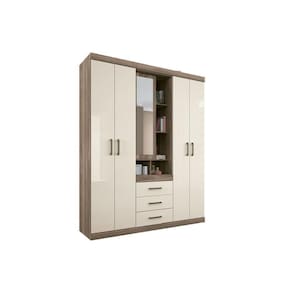 Guarda Roupa Solteiro 5 Portas e 3 Gavetas Havana Star 5.3 Castanha/Off White - Santos Andirá