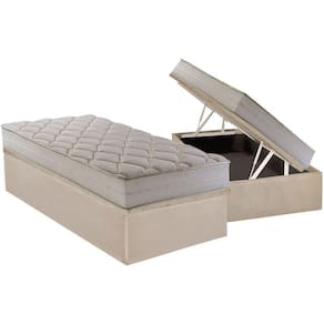 Cama Box Baú Solteiro: Colchão Anatômico Herval D28 / AG65 Joy + Base CRC Suede Clean(88x188)