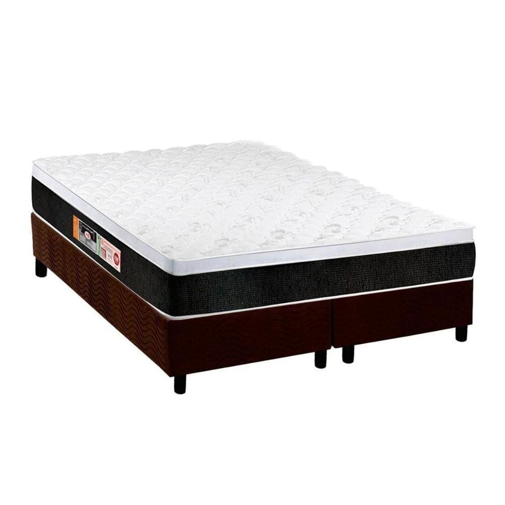 Conjunto Box Queen: Colchão Espuma Castor D45 Black e White AIR + Base CRC Suede Brown(158x198)
