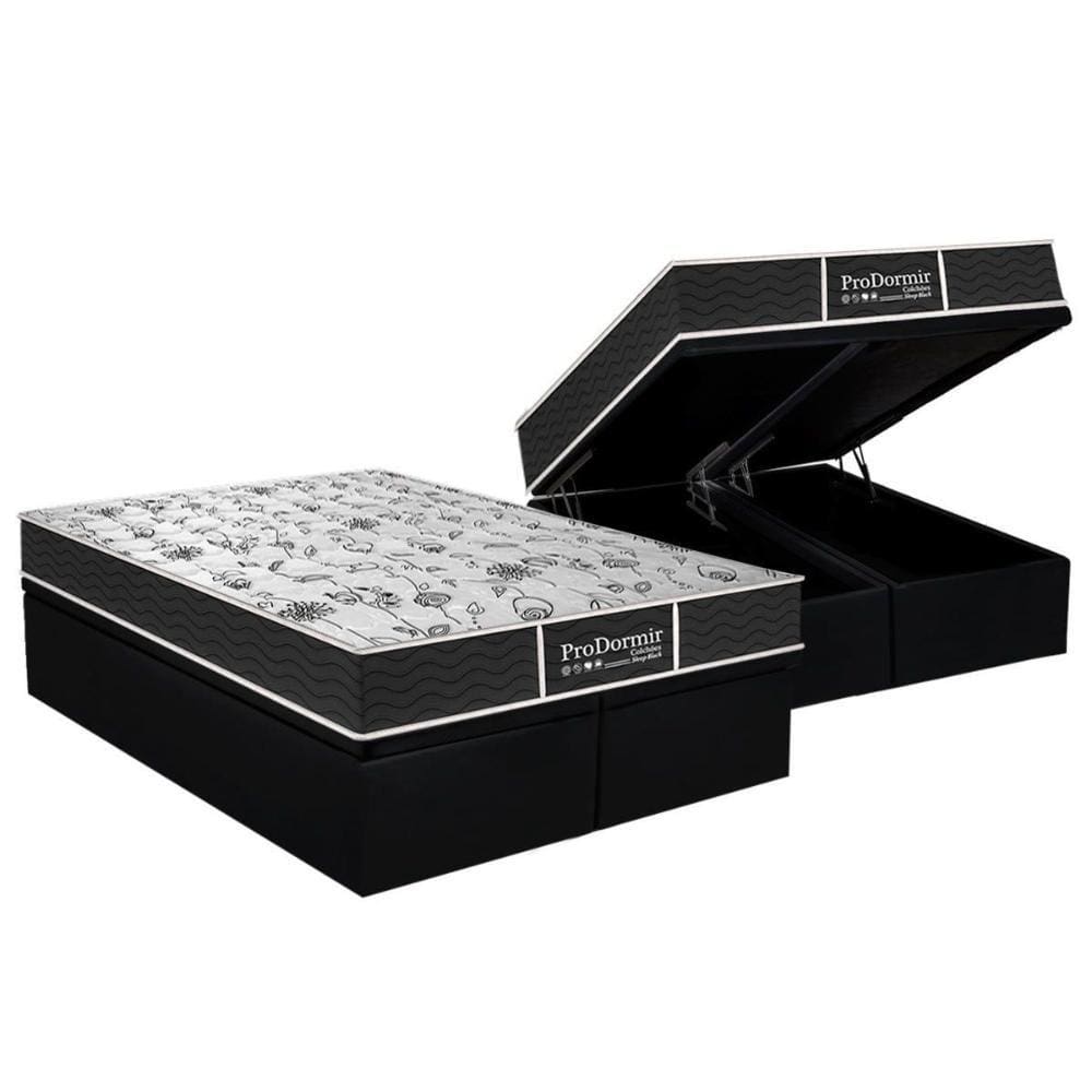 Conjunto Box Baú Queen: Colchão Molas Probel Prolastic ProDormir Sleep + Base CRC Courano Black(158x198)