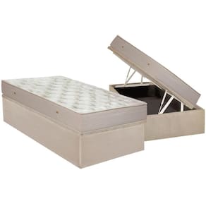 Conjunto Box Baú Solteiro: Colchão Molas Ortobom Hotelaria Nanolastic Orthotel SuperLuxo + Base CRC Suede Clean(88x188)