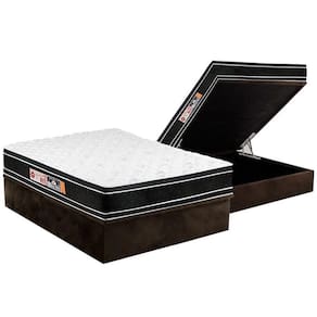 Conjunto Box Baú Casal: Colchão Espuma Castor D33 Black e White Air Euro Pillow + Base CRC Suede Brown(138x188)