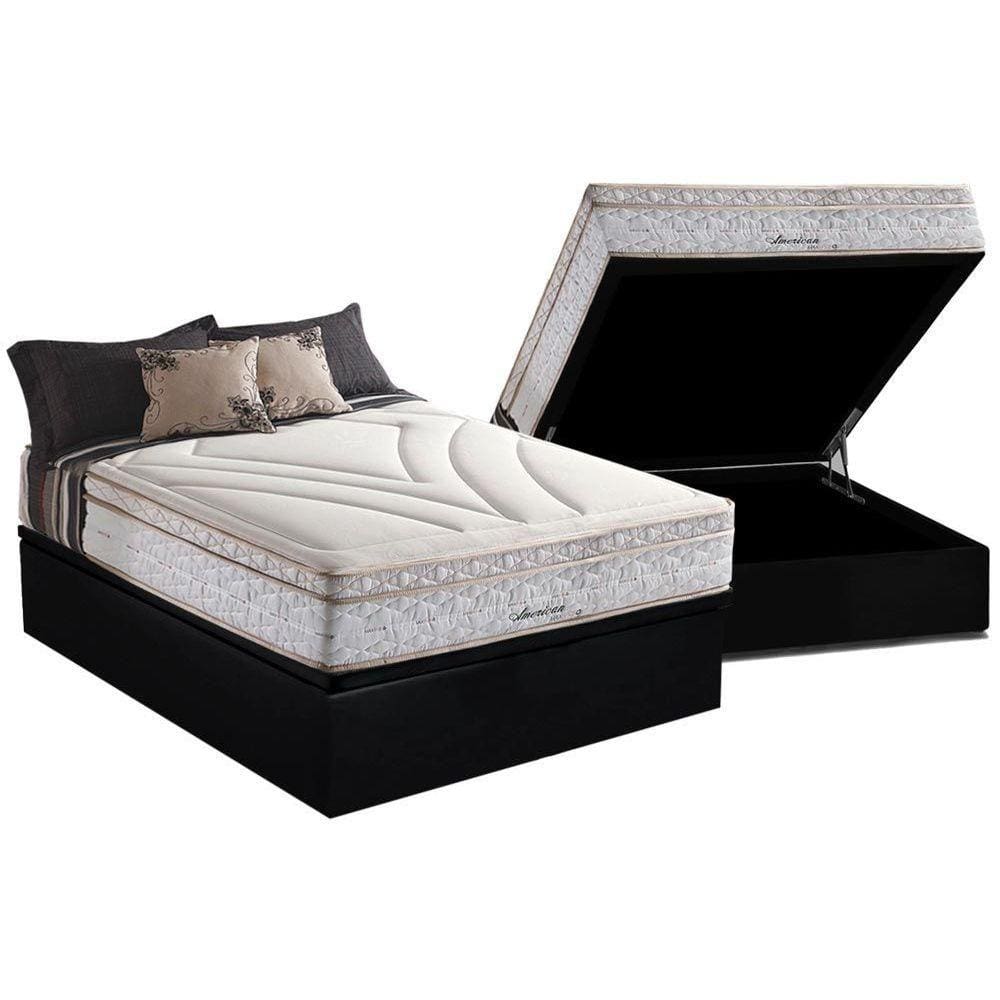 Conjunto Box Baú Casal: Colchão Molas Herval Maxspring American + Base CRC Suede Black(138x188)