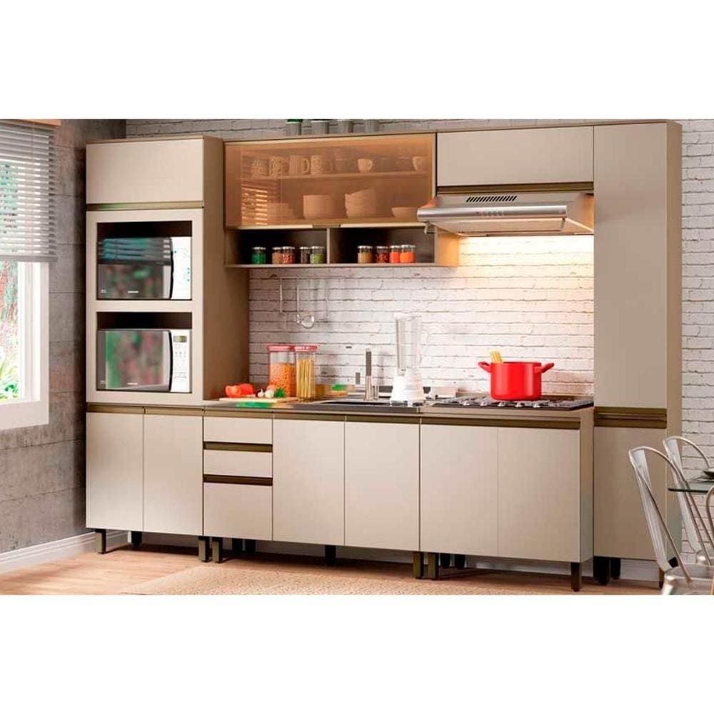 Cozinha Completa Connect 8 Peças (2 Armários + 2 Balcões + 2 Paneleiros + 2 Complementos) C8P07 Duna/Cristal - Henn