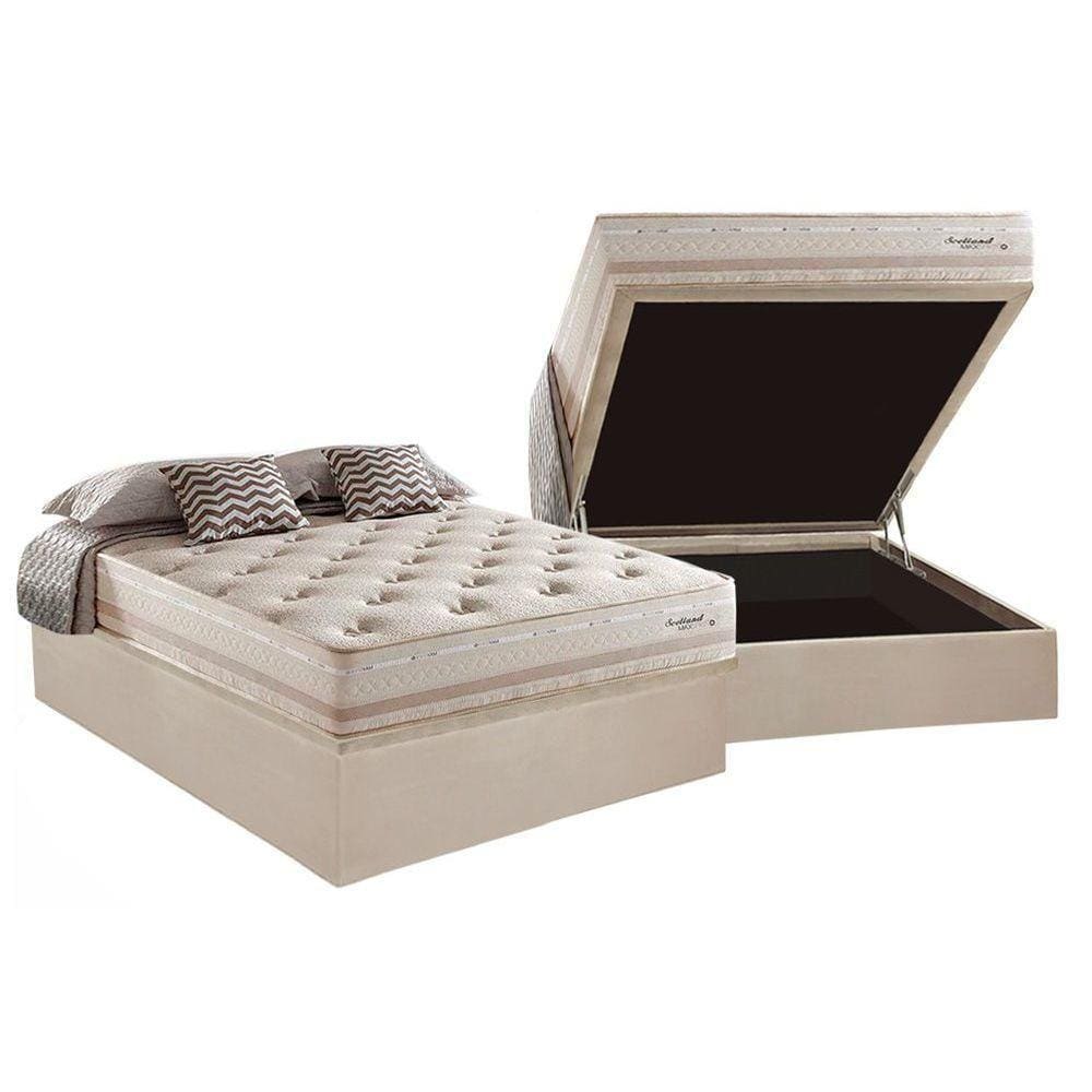 Conjunto Box Baú Casal: Colchão Molas Herval Maxspring Scotland + Base CRC Suede Clean(138x188)